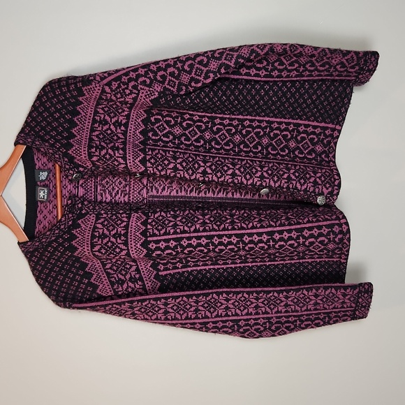 Skyr Black and Purple Fair Isle Print‎ Wool Cardigan Large - Picture 8 of 8